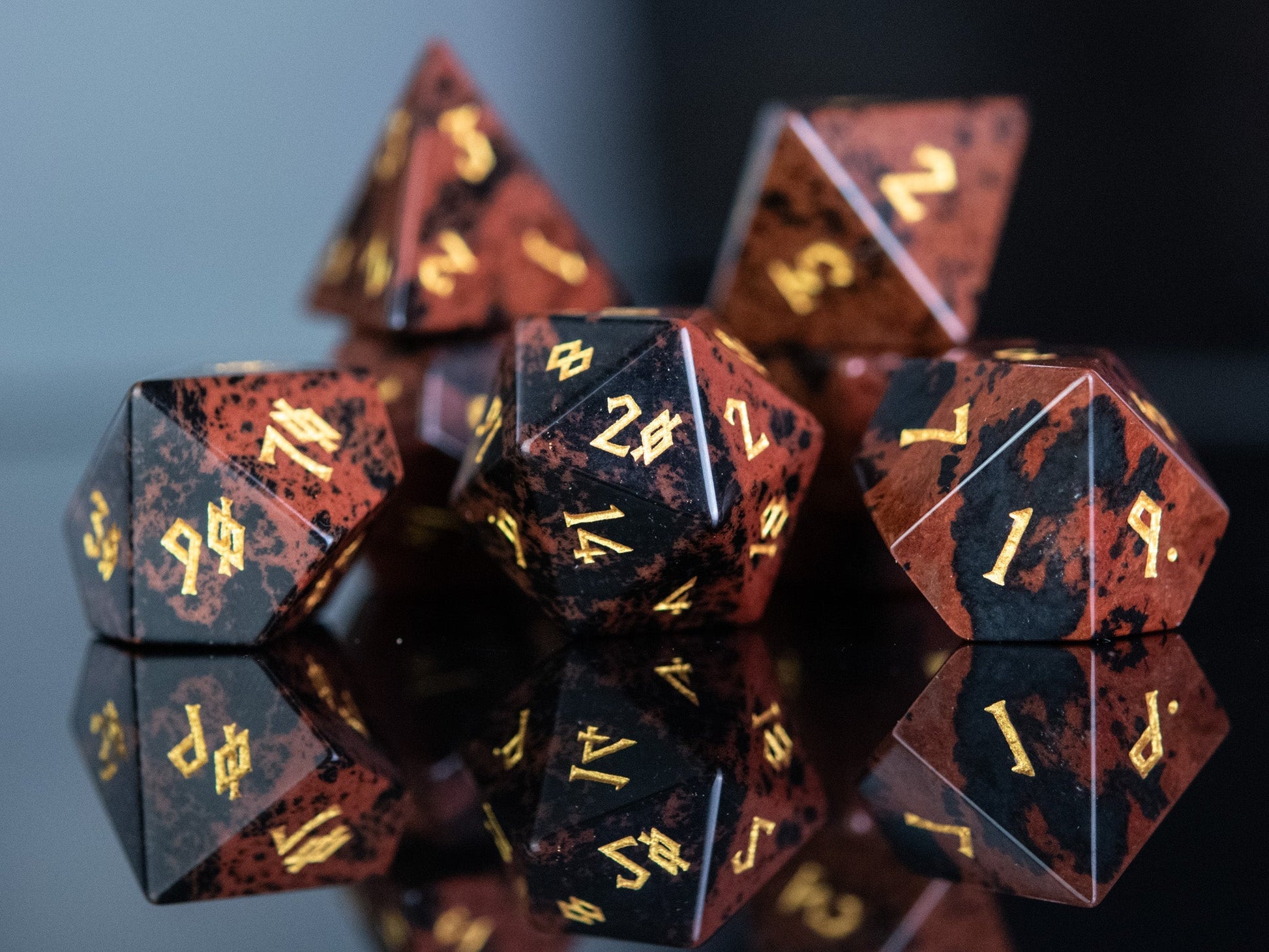 Mahogany Obsidian Stone Dice Set