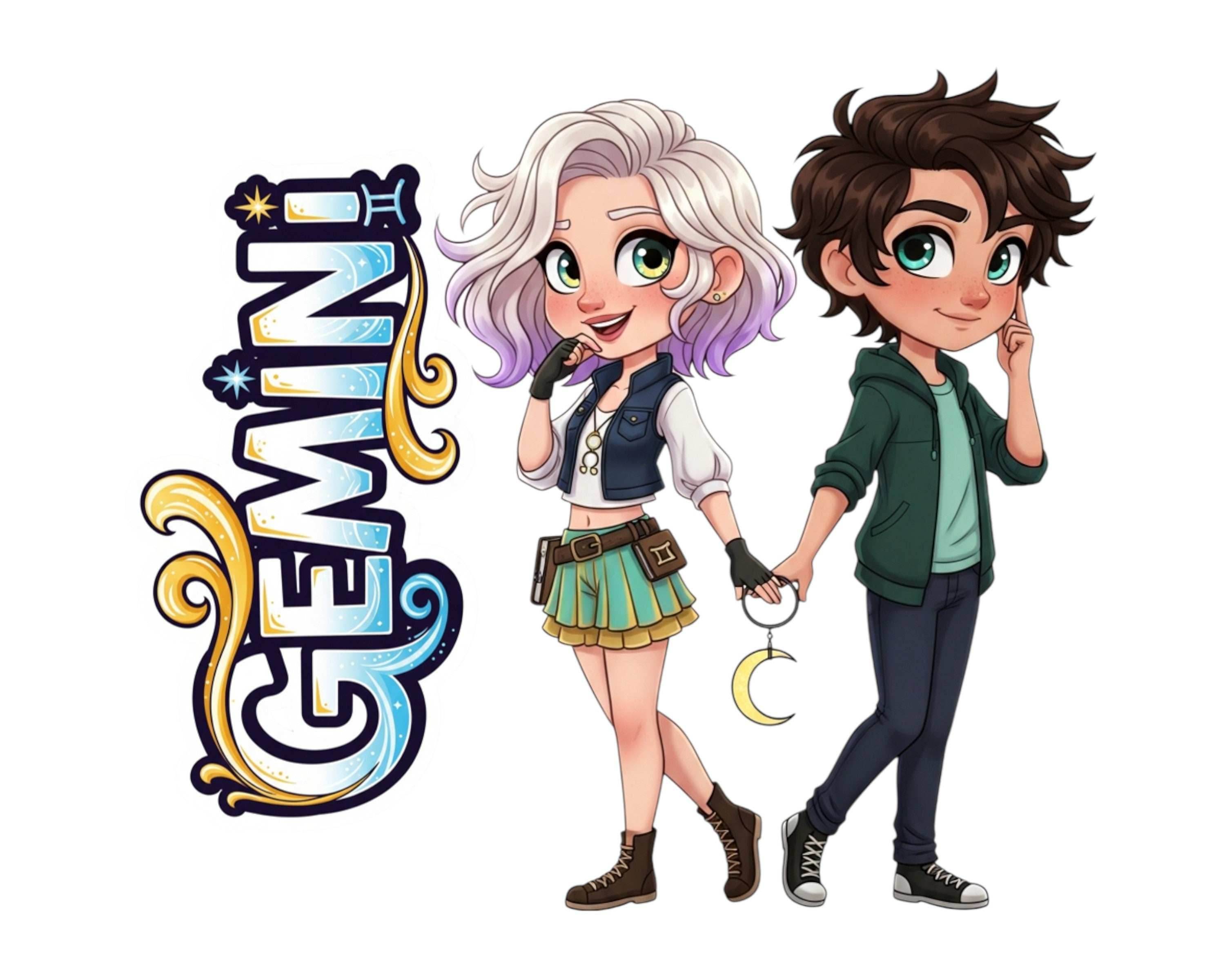Gemini Sticker and Magnet - the Celestial Twins Horoskins™ – Zodiac Air Sign | Waterproof & UV-Proof - Sticker / Mini