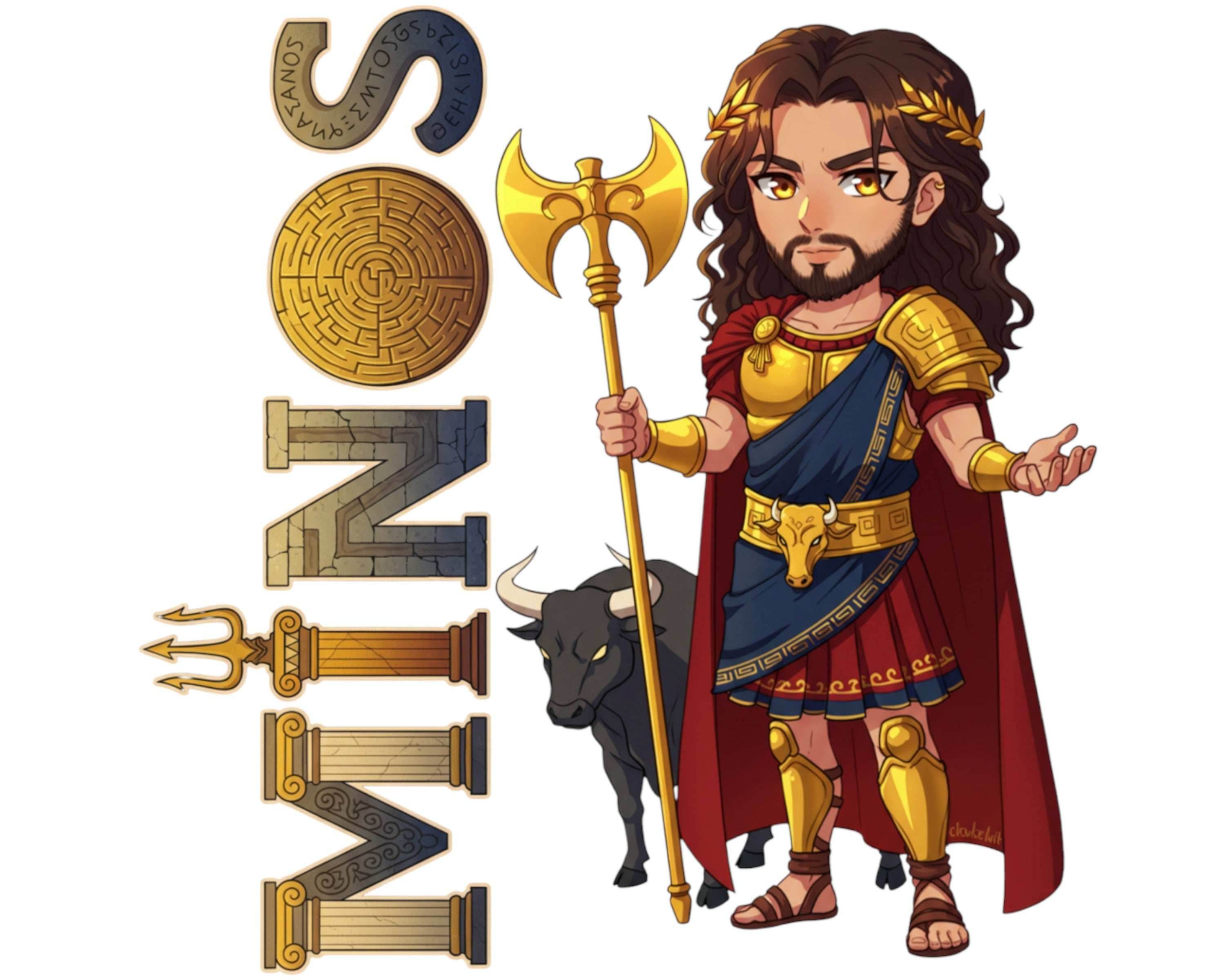 Minos Sticker and Magnet - Lord of the Labyrinth Mythkins™ – Legendary King of Crete | Waterproof & UV-Proof - Sticker / Mini