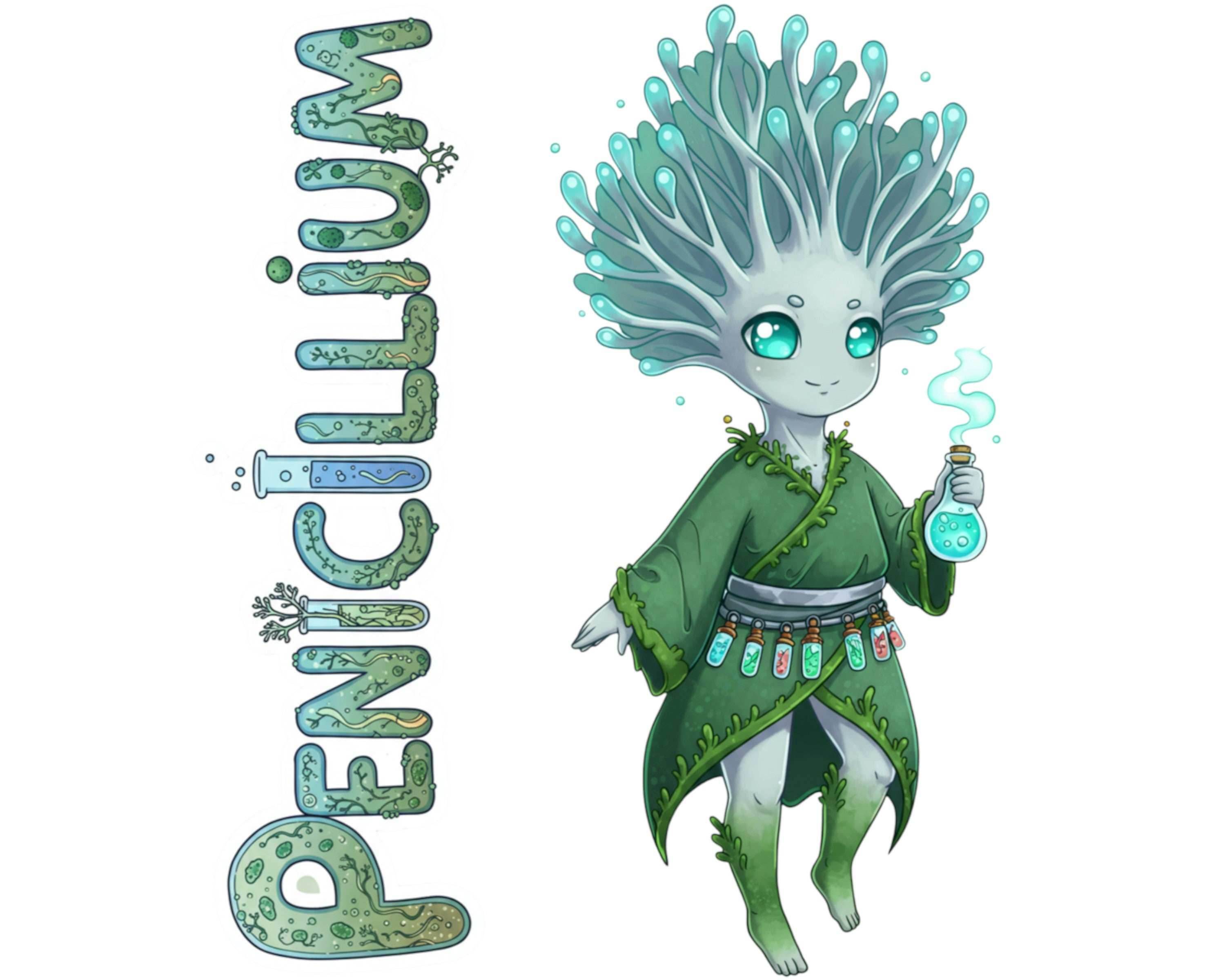 Penicillium Sticker and Magnet - Tiny Alchemist Fungikins™ – Scientific Mold Art | Waterproof & UV-Proof - Sticker / Mini