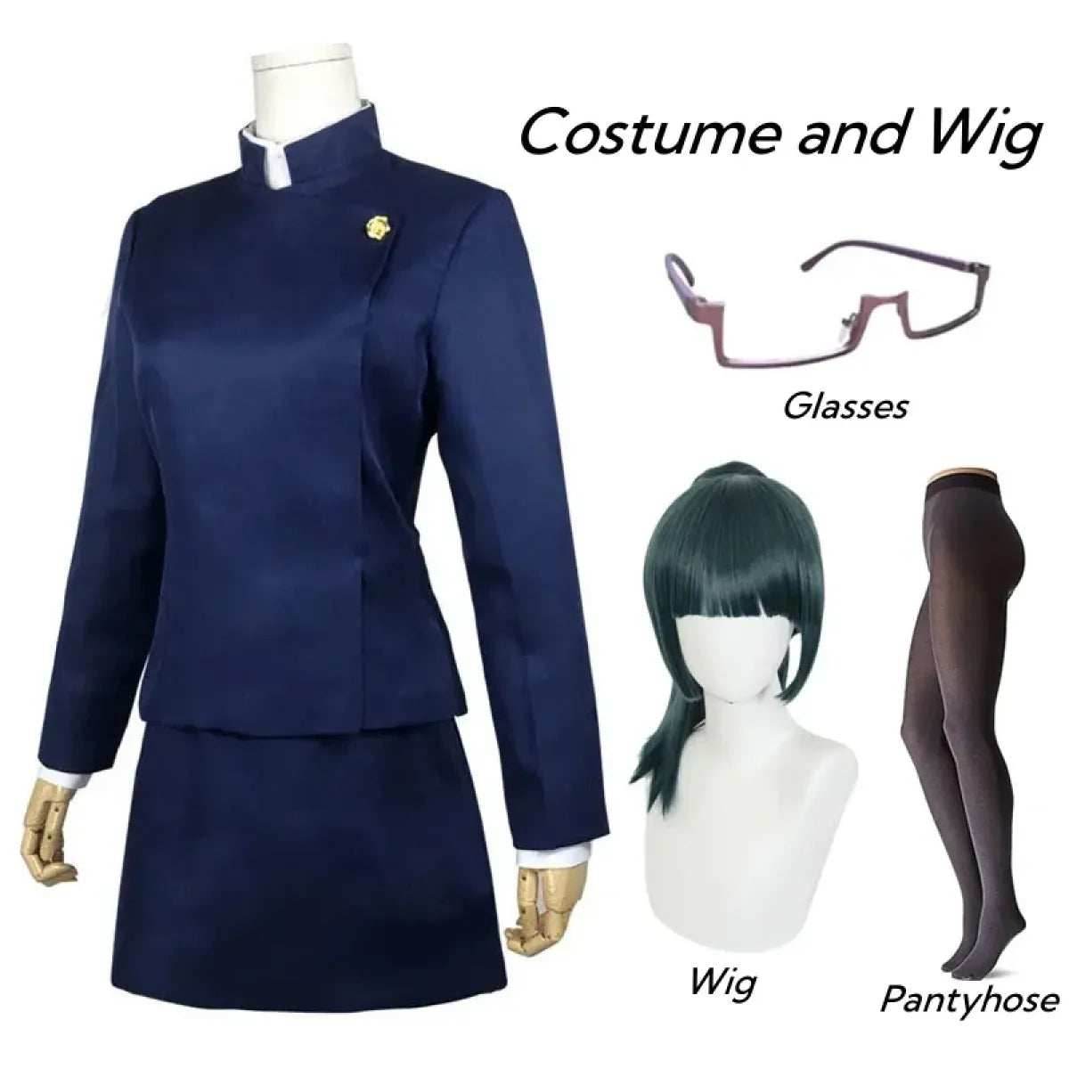 Jujutsu Kaisen Maki Zenin Cosplay Costume with Glasses and Wig - S / Full Set