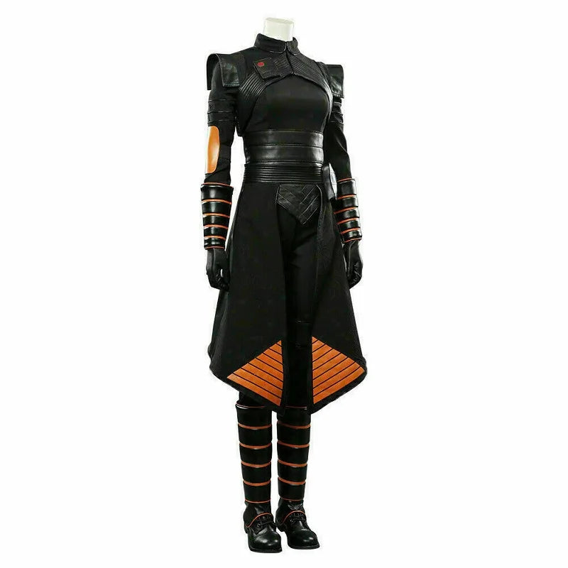 Mandalorian Fennec Shand Cuff Stripe Stand Up Collar Dovetail Splicing Long Black and Yellow Waist Closing Cosplay Costume Hallo