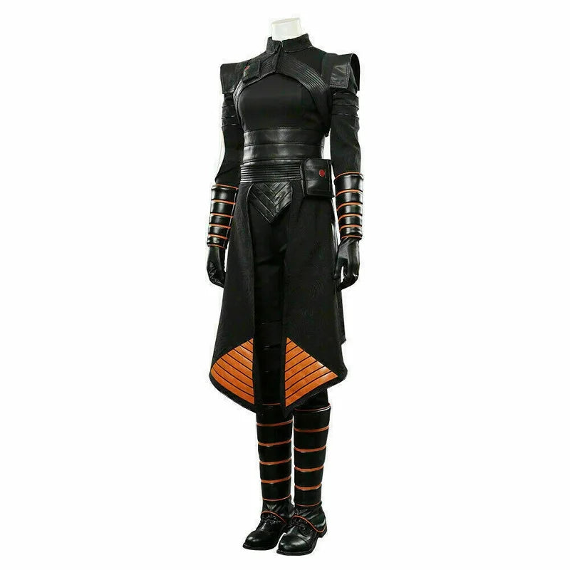 Mandalorian Fennec Shand Cuff Stripe Stand Up Collar Dovetail Splicing Long Black and Yellow Waist Closing Cosplay Costume Hallo