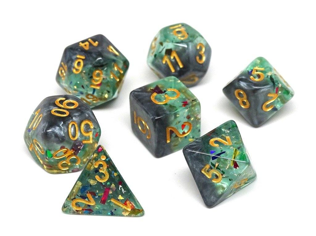 Marble with Green Glitter - Gold Font - 7 Piece Set