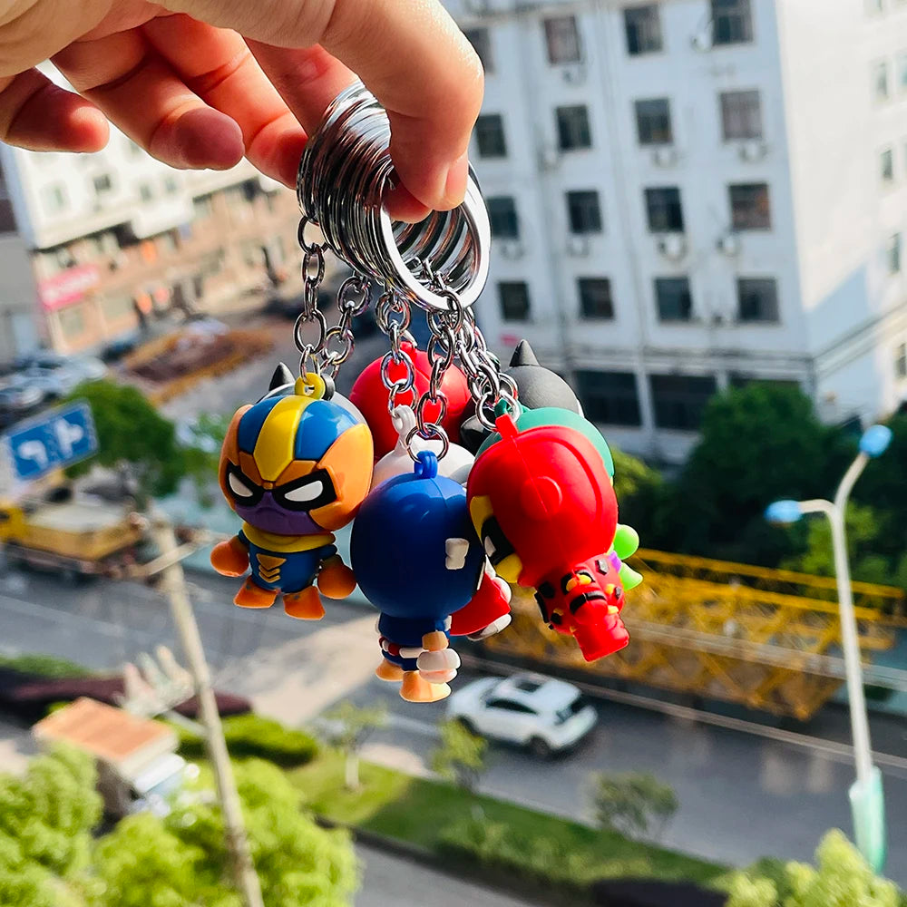 Marvel Cartoon Keychain Iron Man Bat Hulk Thor Anime Avengers Key Ring Figure Silicone Car Key Jewelry Toys Gift