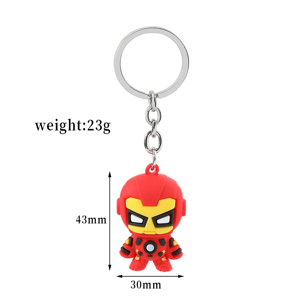 Marvel Cartoon Keychain Iron Man Bat Hulk Thor Anime Avengers Key Ring Figure Silicone Car Key Jewelry Toys Gift