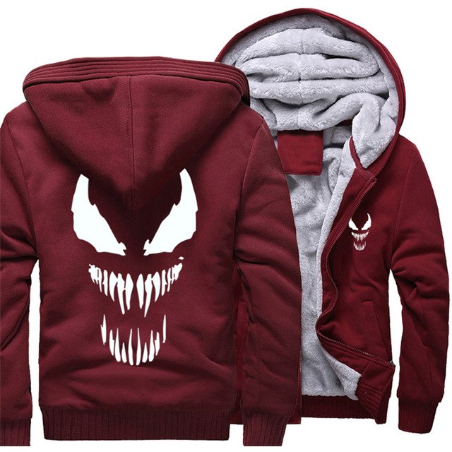 Marvel Venom zipper Sweatshirts Men's Casual Hoodies Winter Thicken Coat Tops Clothing Cosplay Fashion Jacket Streetwear