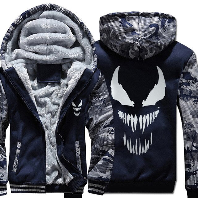 Marvel Venom zipper Sweatshirts Men's Casual Hoodies Winter Thicken Coat Tops Clothing Cosplay Fashion Jacket Streetwear