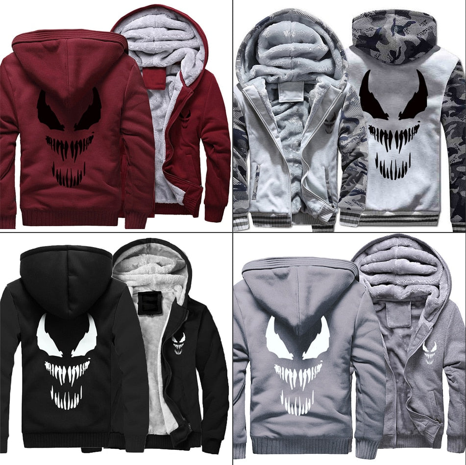 Marvel Venom zipper Sweatshirts Men's Casual Hoodies Winter Thicken Coat Tops Clothing Cosplay Fashion Jacket Streetwear