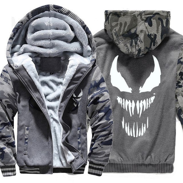 Marvel Venom zipper Sweatshirts Men's Casual Hoodies Winter Thicken Coat Tops Clothing Cosplay Fashion Jacket Streetwear