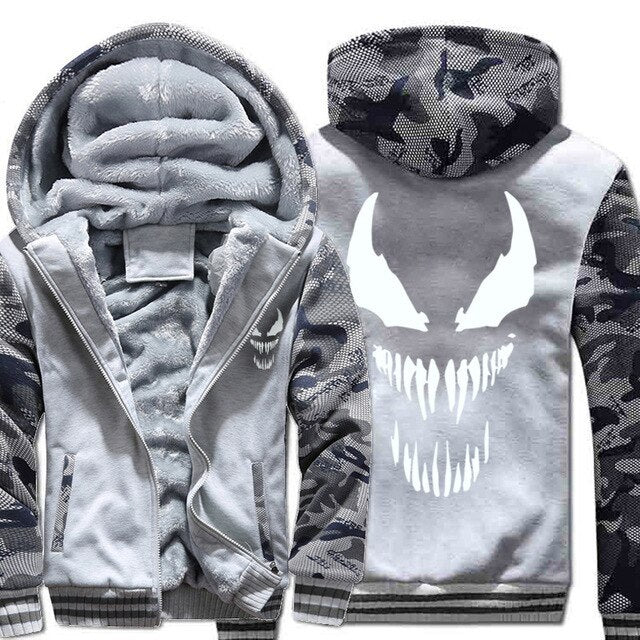 Marvel Venom zipper Sweatshirts Men's Casual Hoodies Winter Thicken Coat Tops Clothing Cosplay Fashion Jacket Streetwear