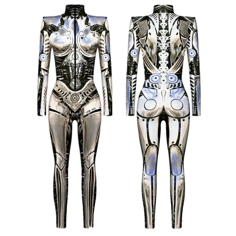 Mechanical Robot Punk Jumpsuit Catsuit Sexy Women Cosplay Costumes Zentai Halloween Xmas Party Bodysuit