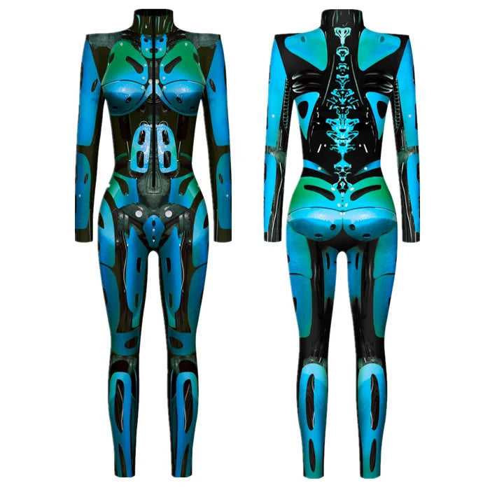 Mechanical Robot Punk Jumpsuit Catsuit Sexy Women Cosplay Costumes Zentai Halloween Xmas Party Bodysuit