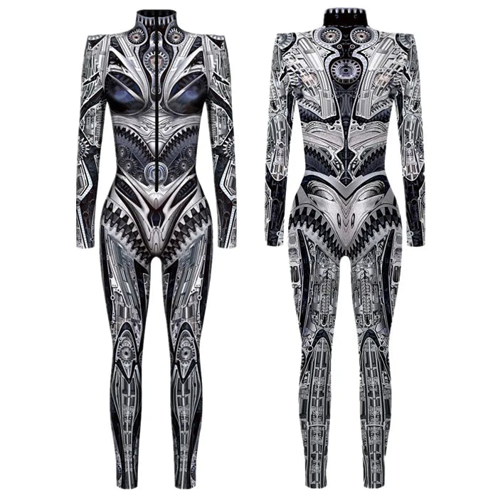 Mechanical Robot Punk Jumpsuit Catsuit Sexy Women Cosplay Costumes Zentai Halloween Xmas Party Bodysuit