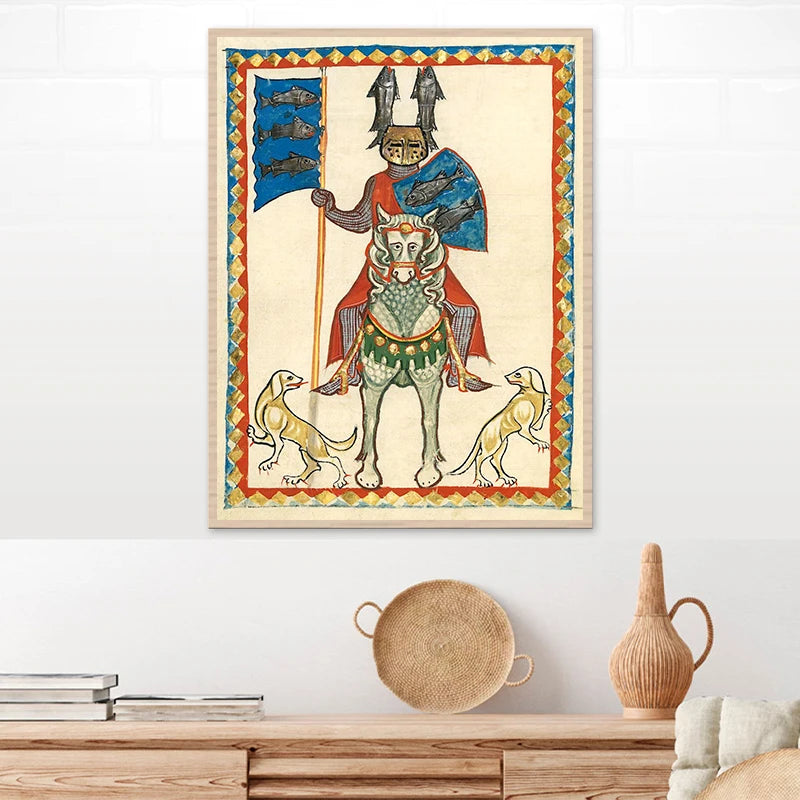 Medieval Antique European Art Posters Lovers on Horse Prints Canvas Printing Retro Wall Picture for Living Room Home Decoration