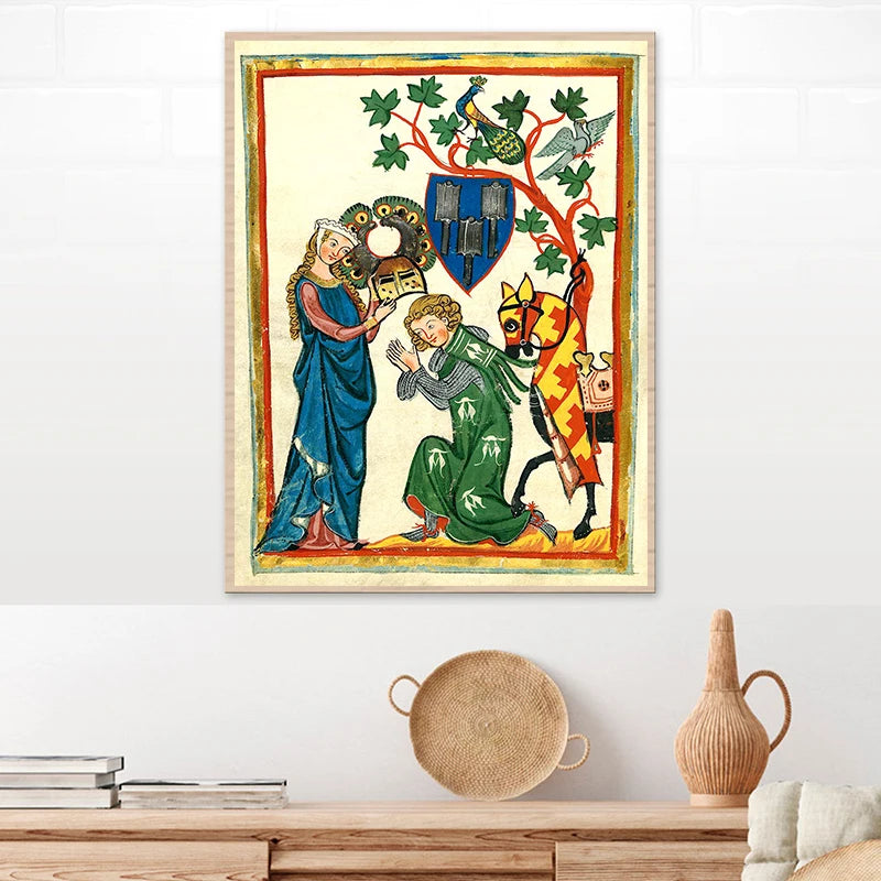 Medieval Antique European Art Posters Lovers on Horse Prints Canvas Printing Retro Wall Picture for Living Room Home Decoration