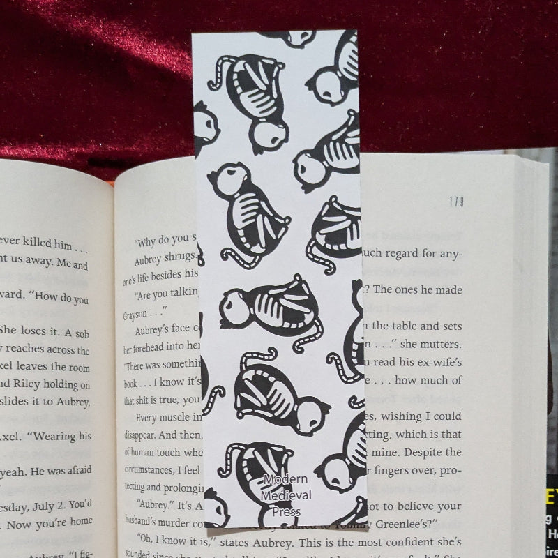 Medieval Cat Skeleton Bookmark Paper Keepsake for Readers