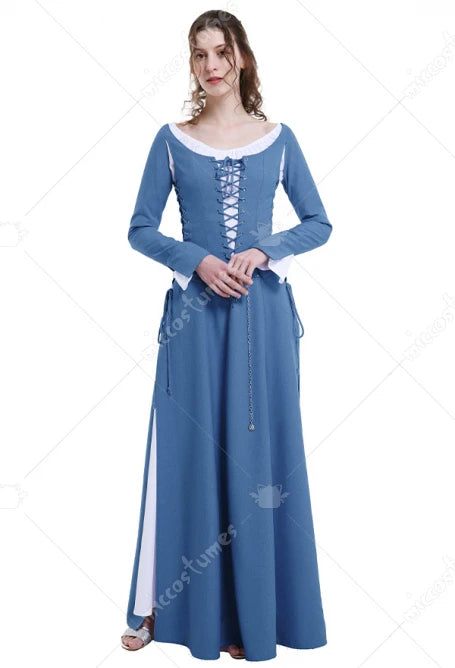 Medieval Costume Renaissance Costume Handmade Historical Retro Lace-up Dress Full Set