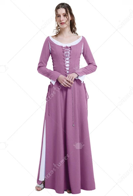 Medieval Costume Renaissance Costume Handmade Historical Retro Lace-up Dress Full Set