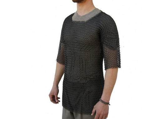 Medieval Half Sleeve Habergeon Blackened Chainmail Medium