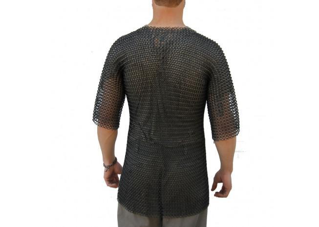 Medieval Half Sleeve Habergeon Blackened Chainmail Medium