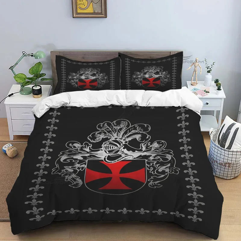 Medieval Knights Templar Patterns Comforter Bedding Set,Duvet Cover Bed Set Quilt Cover Pillowcase,King Queen Size Bedding Set