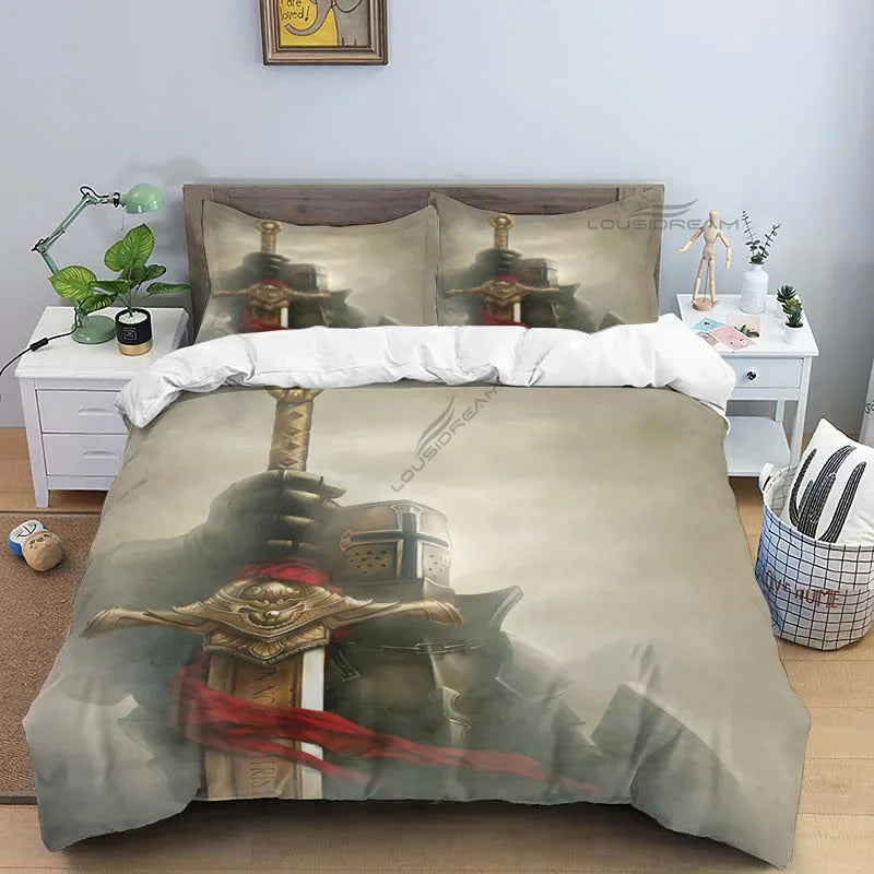 Medieval Knights Templar Patterns Comforter Bedding Set,Duvet Cover Bed Set Quilt Cover Pillowcase,King Queen Size Bedding Set