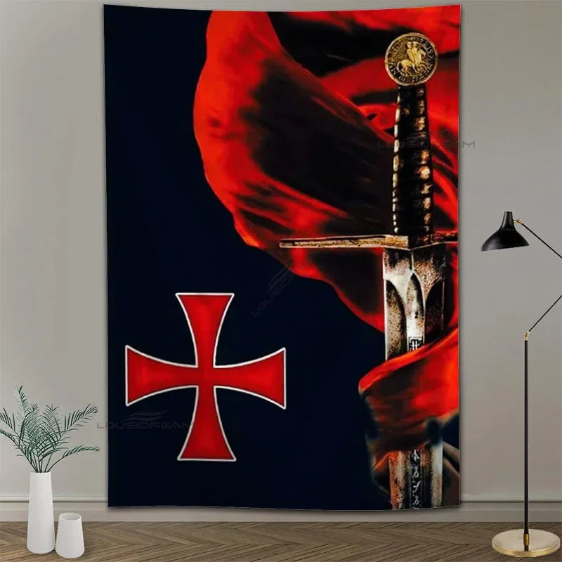 Medieval Knights Templar Patterns Tapestry Wall Hanging Cloth Decorative Tapestry Modern Family Art Decorative Bookshelves Tape