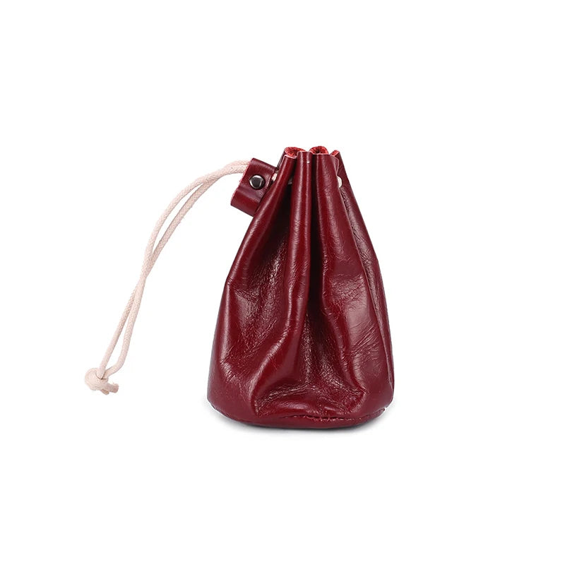 Medieval Retro Cowhide Drawstring Coin Purse Small Bags Women Men Lipstick ID Credit Card Money Key Holder Storage Coin Pouch