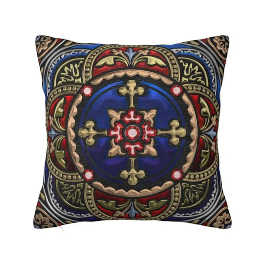 Medieval Sacred Cross Black Leather Cushion Covers Polyester Throw Pillow Case for Sofa Car Square Pillowcase Bedroom Decoration