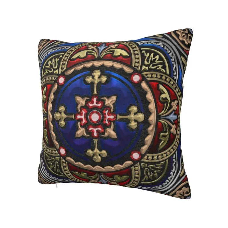 Medieval Sacred Cross Black Leather Cushion Covers Polyester Throw Pillow Case for Sofa Car Square Pillowcase Bedroom Decoration