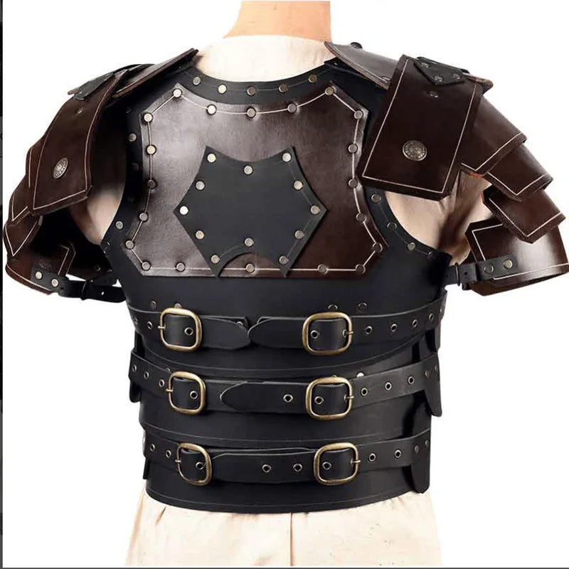 Medieval Steampunk Gladiator Shoulder Chest Armor Viking Knight Cosplay Costume PU Leather Breastplate Gothic Vest LARP Cuirass