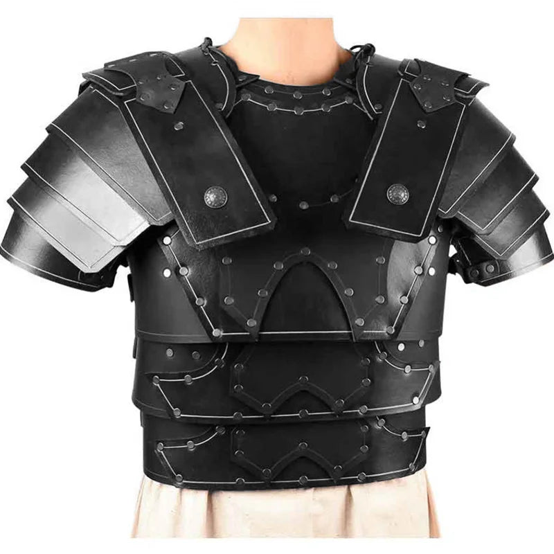 Medieval Steampunk Gladiator Shoulder Chest Armor Viking Knight Cosplay Costume PU Leather Breastplate Gothic Vest LARP Cuirass