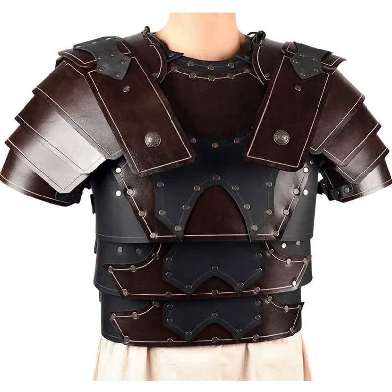 Medieval Steampunk Gladiator Shoulder Chest Armor Viking Knight Cosplay Costume PU Leather Breastplate Gothic Vest LARP Cuirass