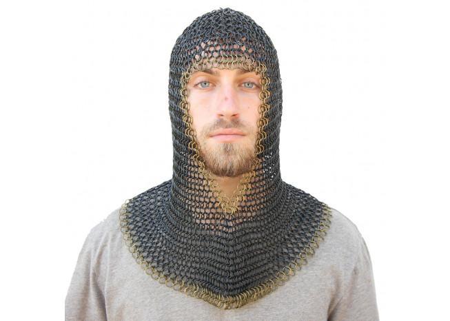 Medieval V Brass Face Mild Steel Chainmail Coif Armor