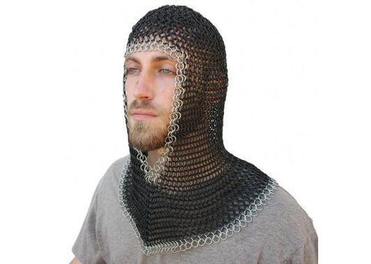 Medieval V Face Mild Steel Mithril Chainmail Coif Armor