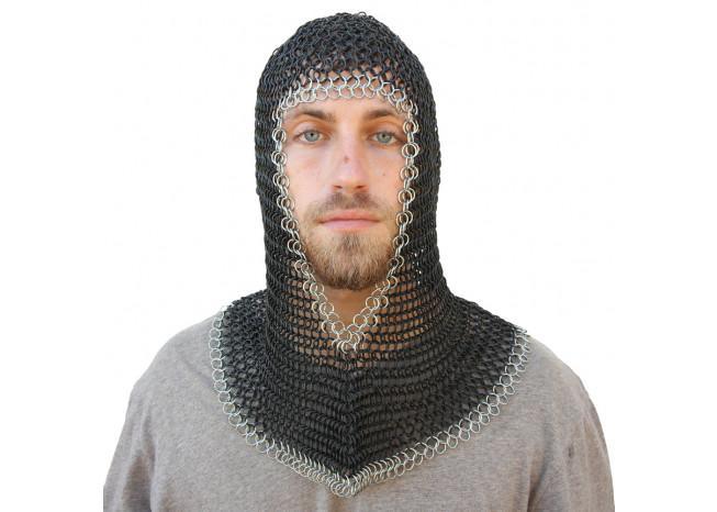 Medieval V Face Mild Steel Mithril Chainmail Coif Armor