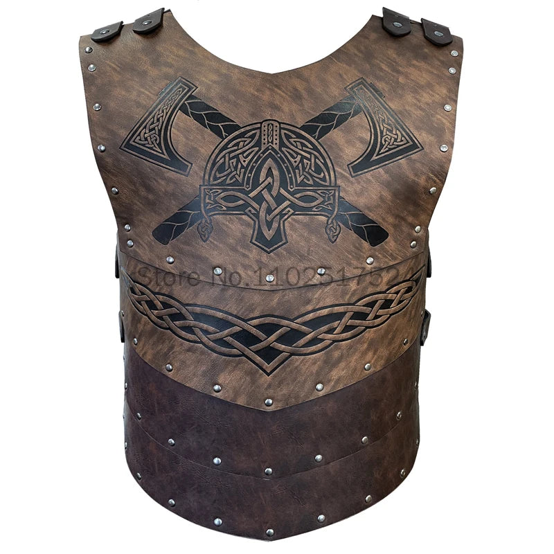 Medieval Victorian Warrior Armor Embossed Viking Costume PU Leather Knight Vest Chest Armor for Cosplay Larp Party Halloween