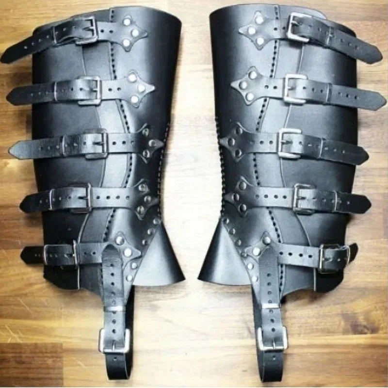 Medieval Viking Leg Guard Armor Gaiters Leather Boot Shoe Cover Knight Warrior Cosplay Costume Steampunk Accessory LARP Greaves