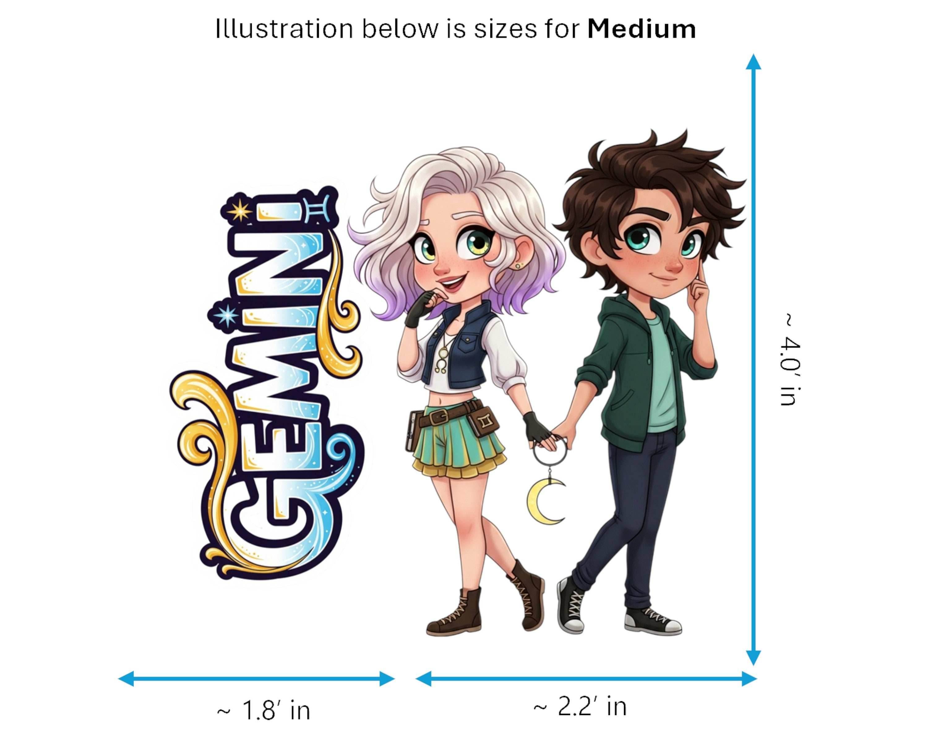 Gemini Sticker and Magnet - the Celestial Twins Horoskins™ – Zodiac Air Sign | Waterproof & UV-Proof - Sticker / Medium