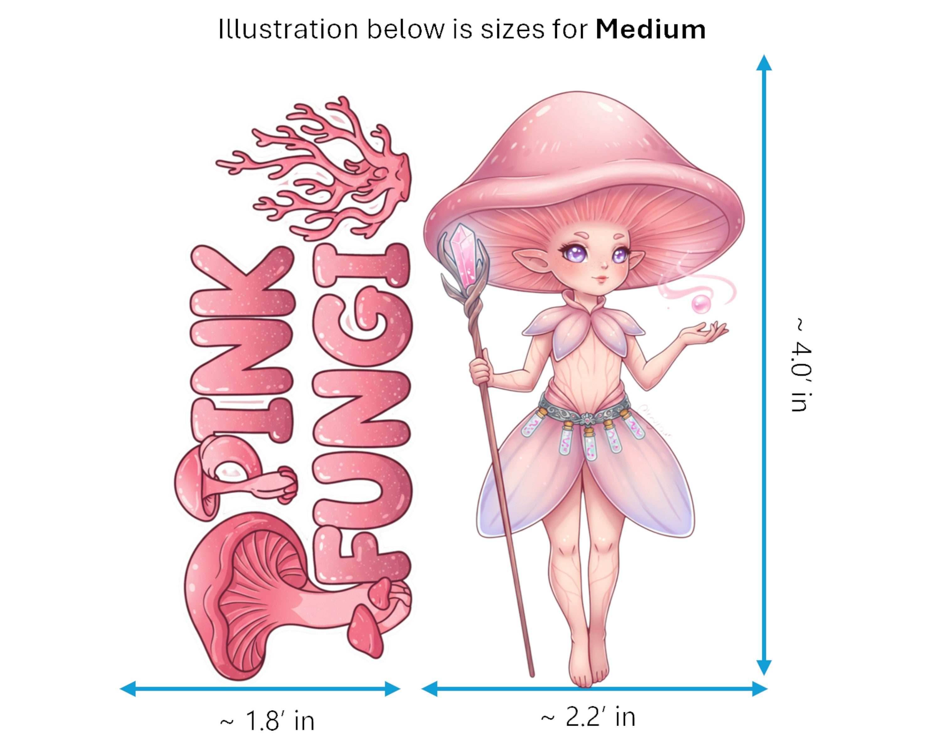 Pink Fungi Sticker and Magnet - the Petal Pixie Fungikins™ – Fantasy Mushroom Art | Waterproof & UV-Proof - Sticker / Medium
