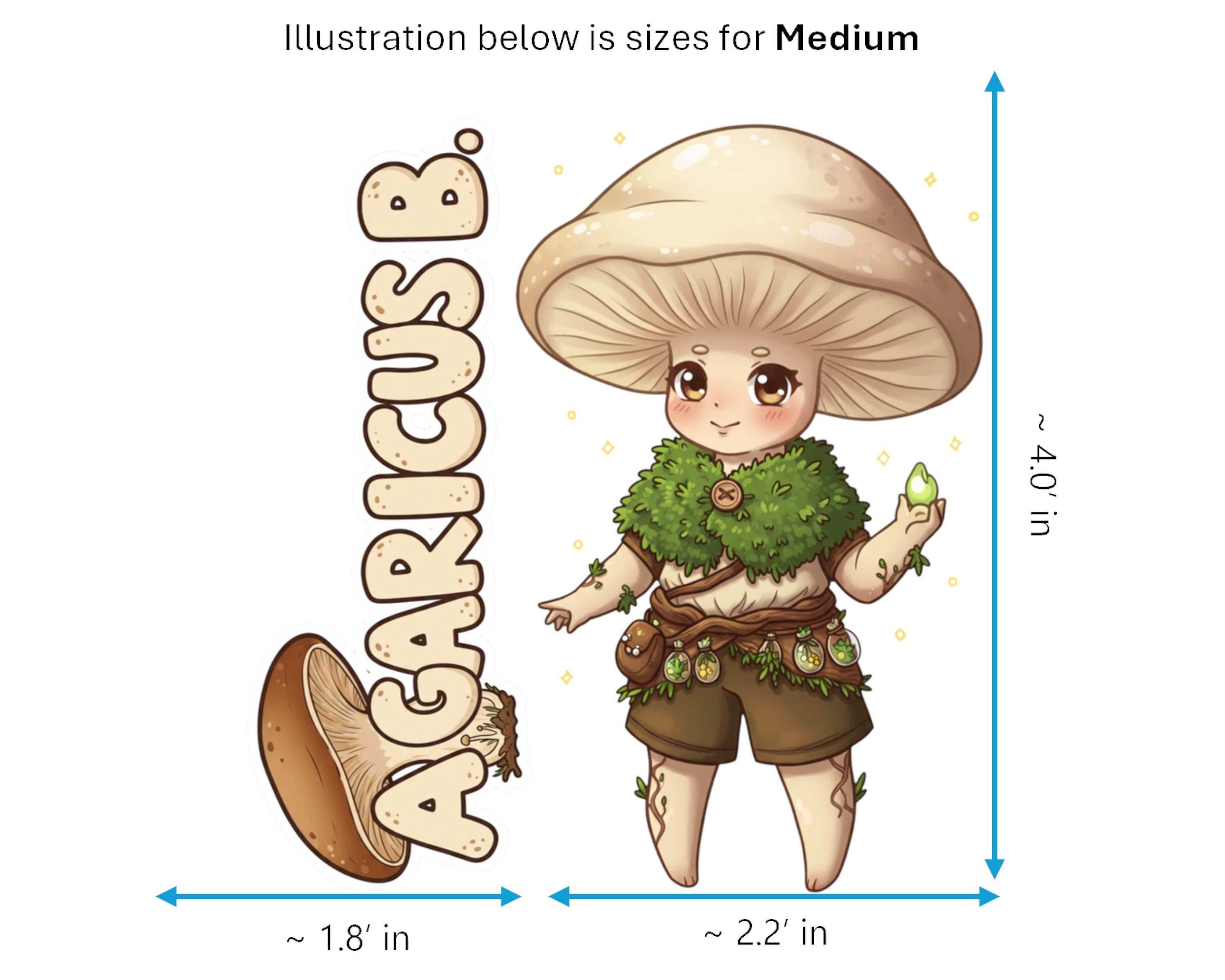 Agaricus B. Sticker and Magnet - Friendly Forager Fungikins™ – Mushroom Person Art | Waterproof & UV-Proof - Sticker / Medium