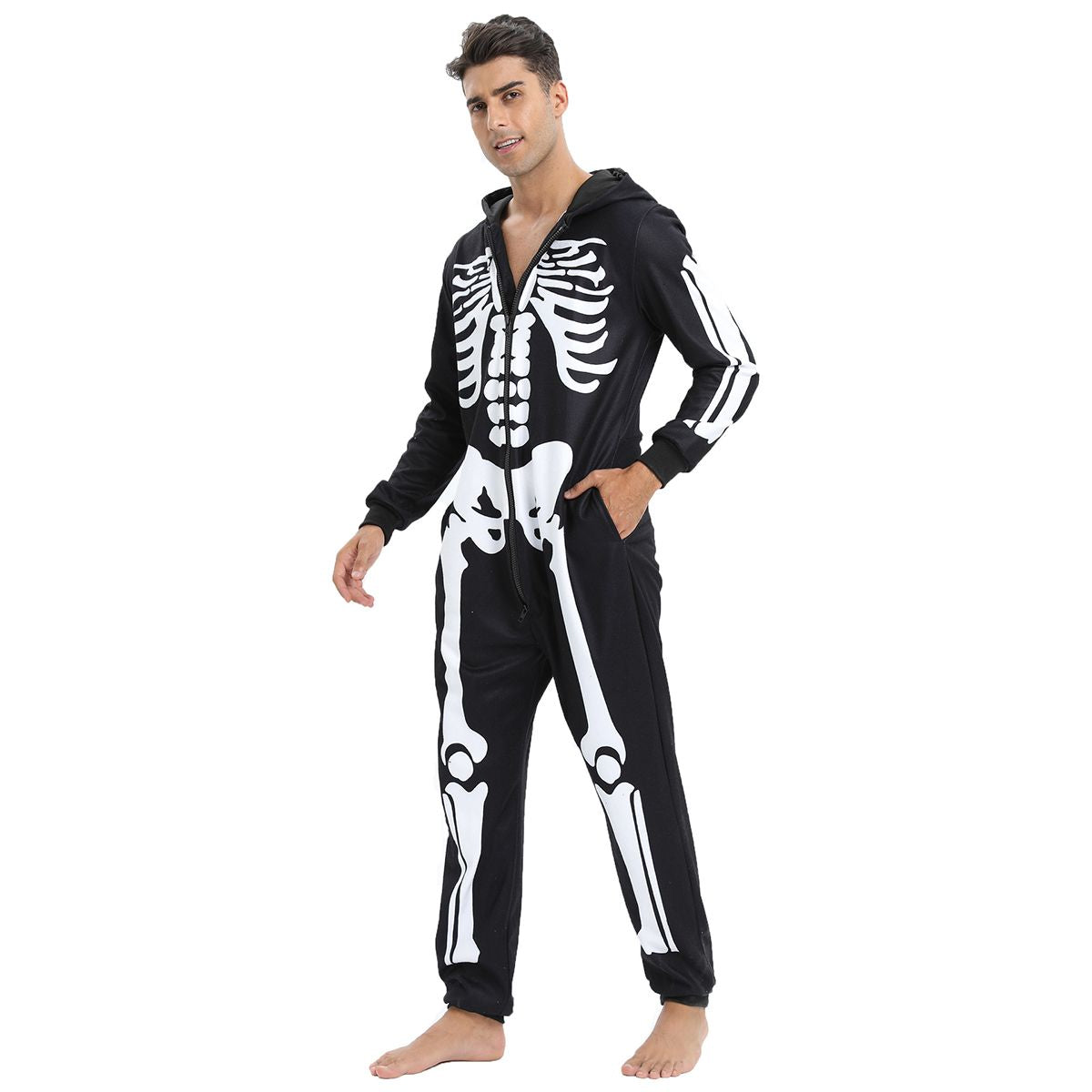 Men's Casual One-Piece Loungewear Hooded Pajamas Long Fashion Pattern Loungewear