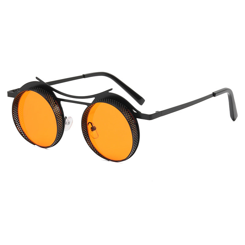 Men's Fashion Retro Steampunk Round Frame Hollow Sunglasses