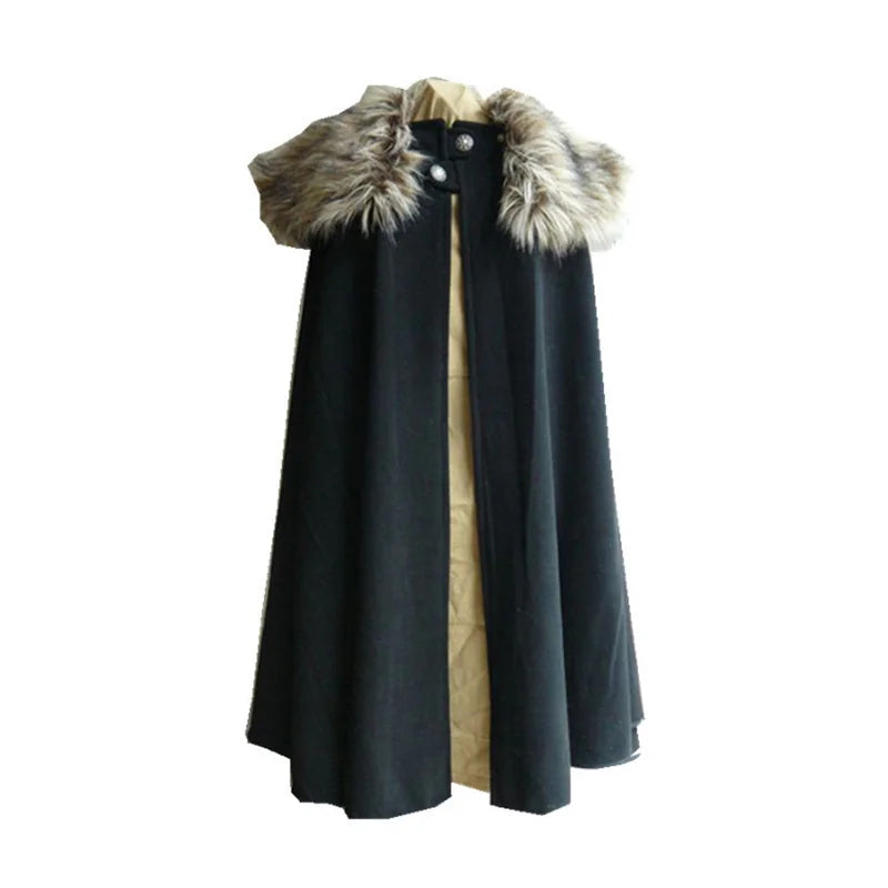 Men's Medieval Costume Cloak Winter Fur Collar Larp Viking Cosplay Cape coat High Quality Gothic Women Cape Halloween Costume