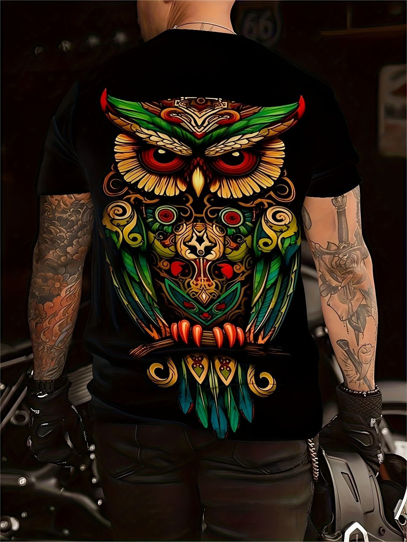 Men's Owl Pattern Printed T-shirt