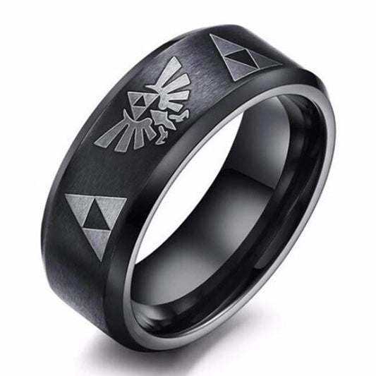 Men's Women's The Legend Of Zelda Triforce Ring Black Titanium Steel Bezel Costume Bague Jewelry gift