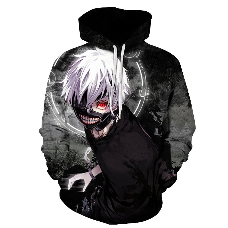 Men/women Tracksuits Tops Print  Hooded Anime Tokyo Ghoul Kaneki Ken 3D Hoodies Thin Autumn Sweatshirts