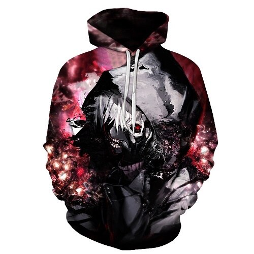 Men/women Tracksuits Tops Print  Hooded Anime Tokyo Ghoul Kaneki Ken 3D Hoodies Thin Autumn Sweatshirts