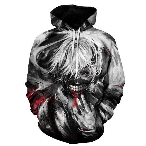 Men/women Tracksuits Tops Print  Hooded Anime Tokyo Ghoul Kaneki Ken 3D Hoodies Thin Autumn Sweatshirts